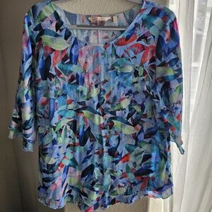Soft Surroundings Siesta Key Tunic Top Multicolor Botanical Print Size M